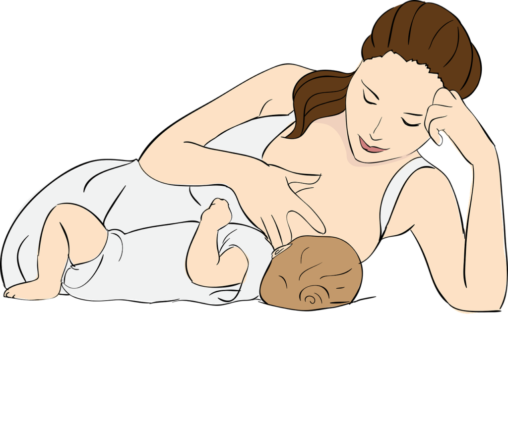 Frau stillt Baby
